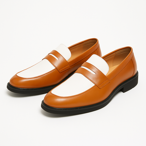 Contrast Strap Polished Leather Loafers