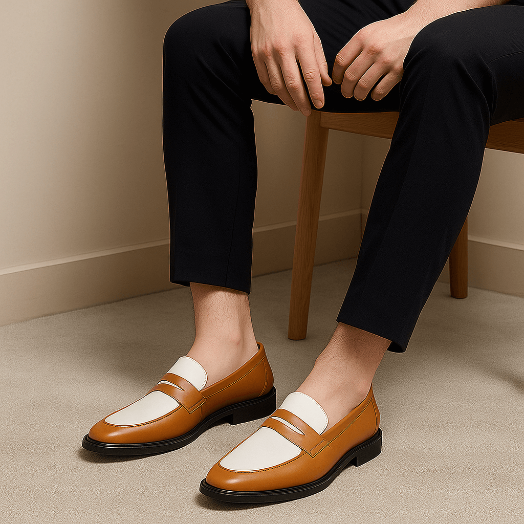 Contrast Strap Polished Leather Loafers