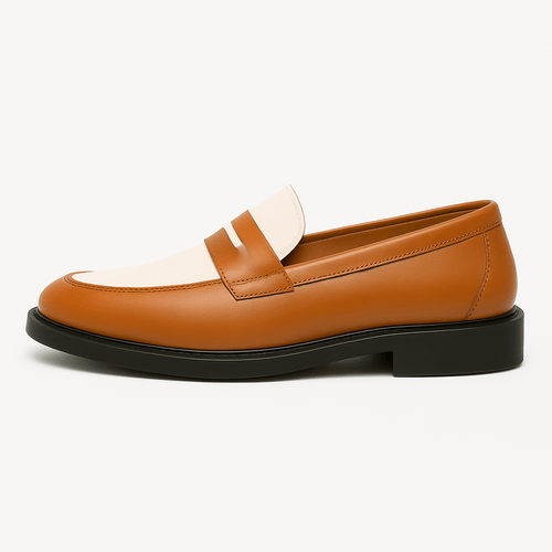 Contrast Strap Polished Leather Loafers