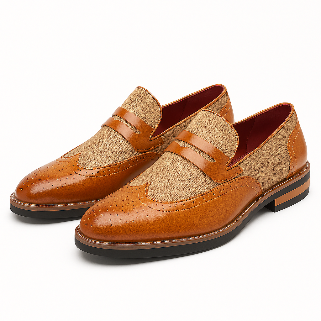 Polished Leather Canvas Loafers