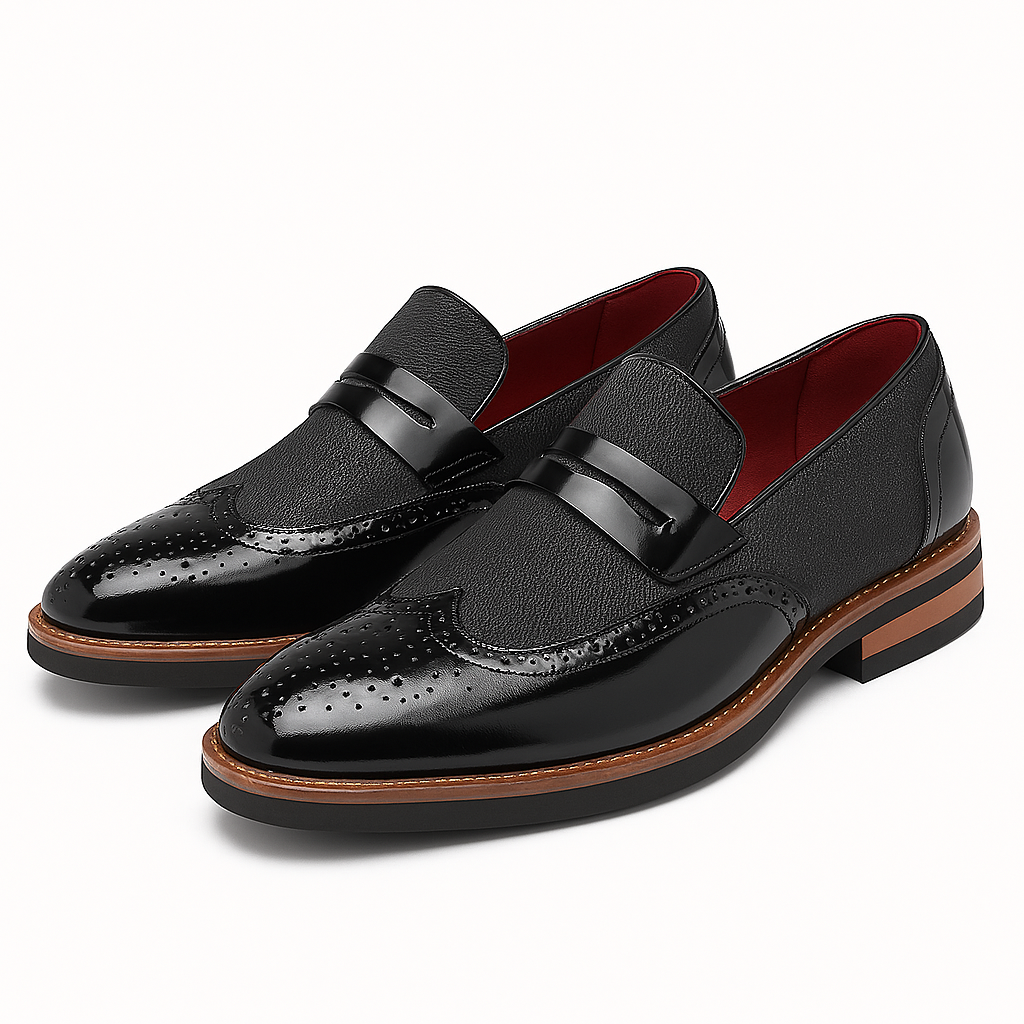 Polished Leather Canvas Loafers