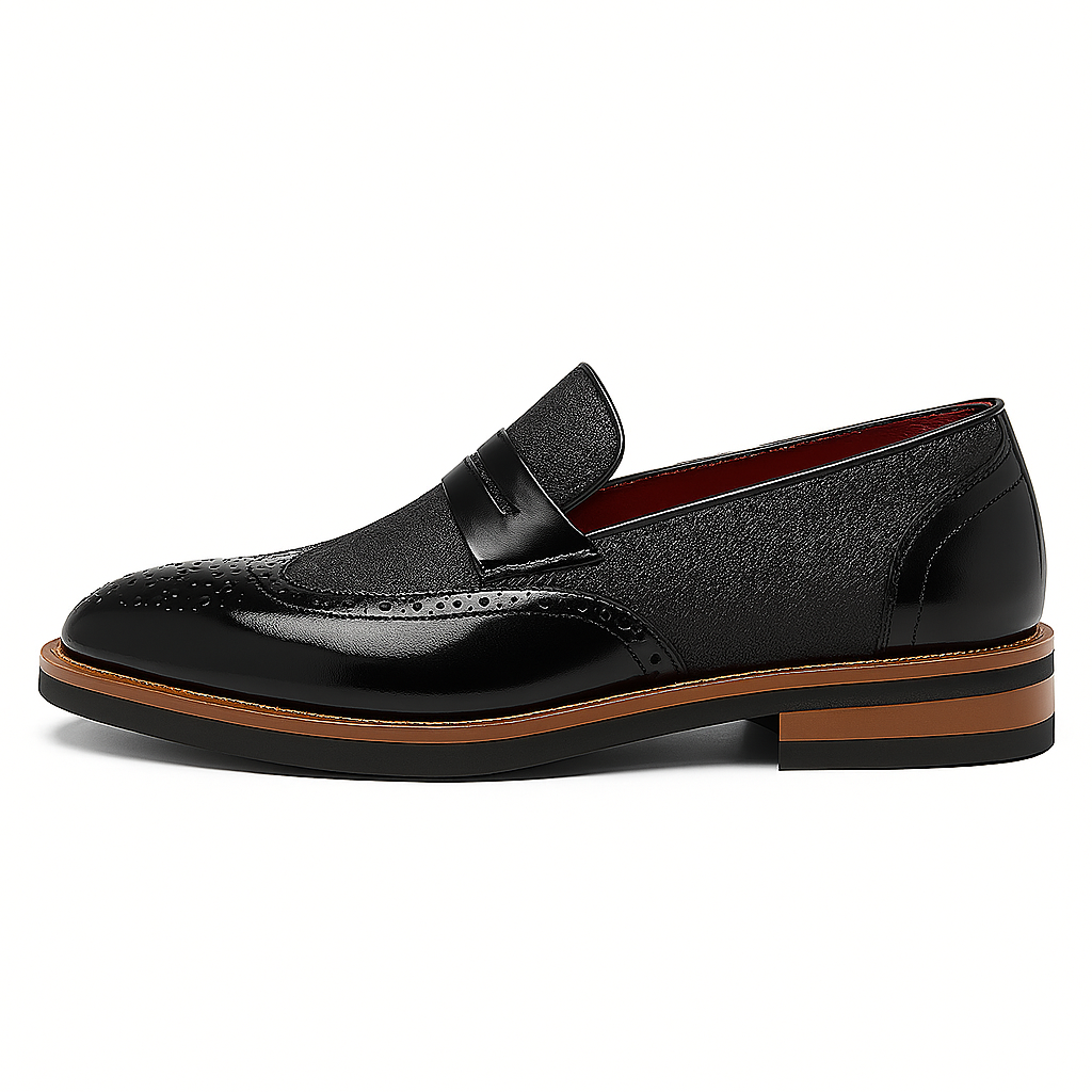 Polished Leather Canvas Loafers