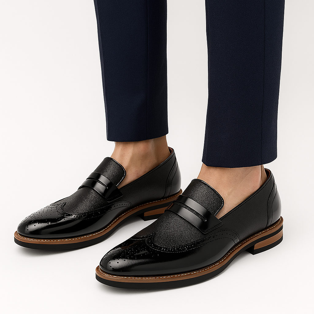 Polished Leather Canvas Loafers