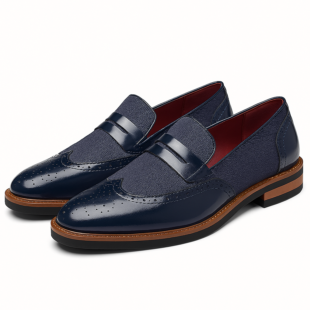 Polished Leather Canvas Loafers