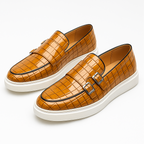 Twin Buckle Croc-Texture Loafers