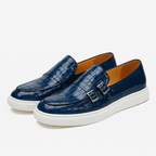 Twin Buckle Croc-Texture Loafers